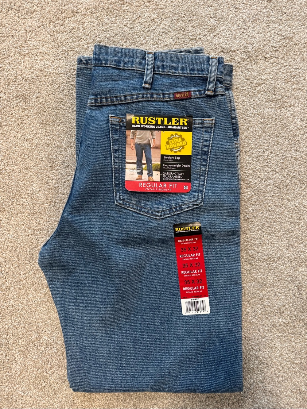 Rustler Men's Regular Fit Blue Denim Jeans - Medium Blue